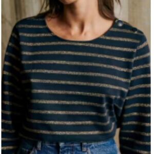 Sézane Colette mariniere navy and gold Stripe